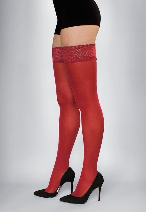 Ar Fiona Coloured Opaque Hold-Ups by Veneziana in rosso red
