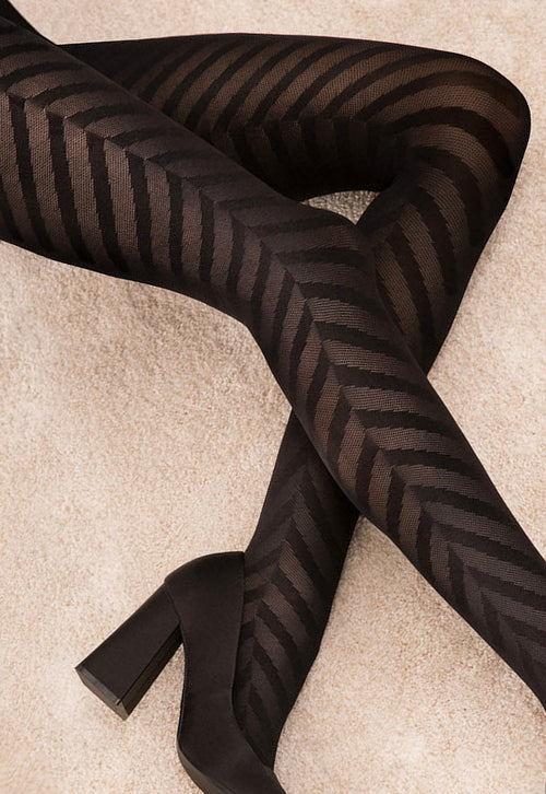 Black Chance Chevron Patterned Opaque Tights by Fiore in black