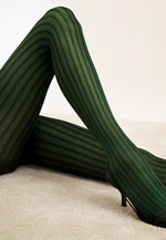 Colour Story Vertical Stripes Patterned Silky Tights by Fiore in dark green