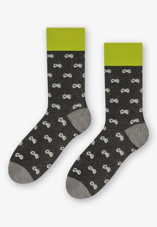 Gamer Controllers Patterned Socks in Grey by More lime green