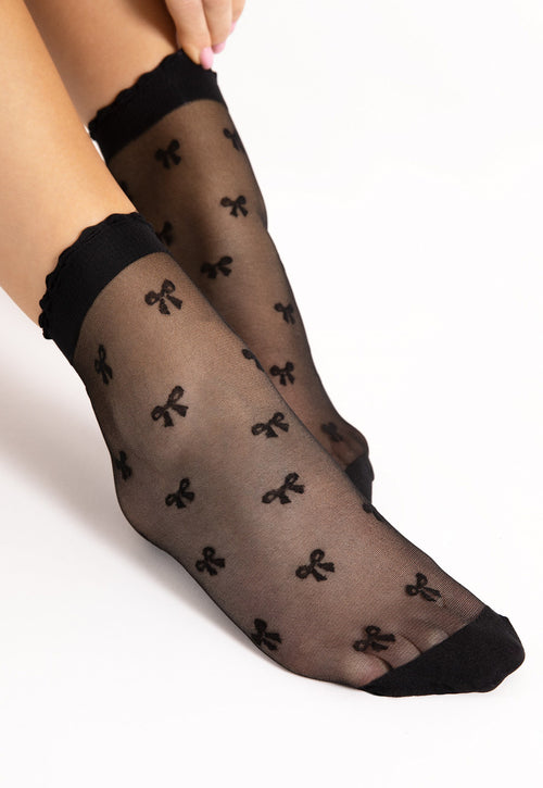 Hey Baby Bows Patterned Sheer Socks by Fiore in black