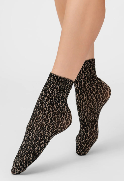 Leopardo Animal Patterned Opaque Socks by Veneziana in beige black