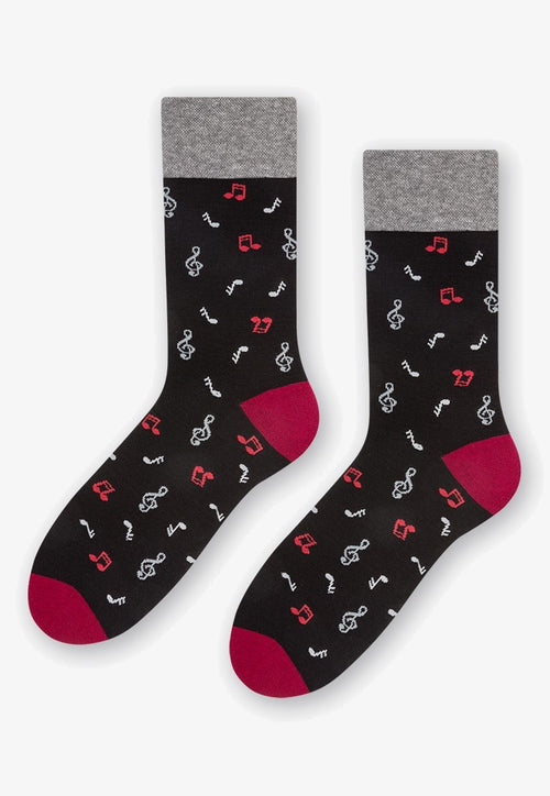 Musical Notes Patterned Socks in Black by More