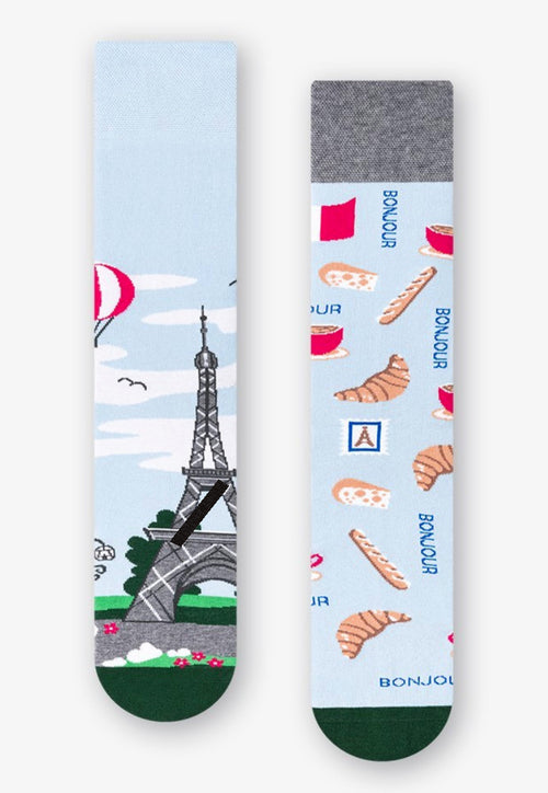 Paris France Odd Patterned Socks in Light Blue by More