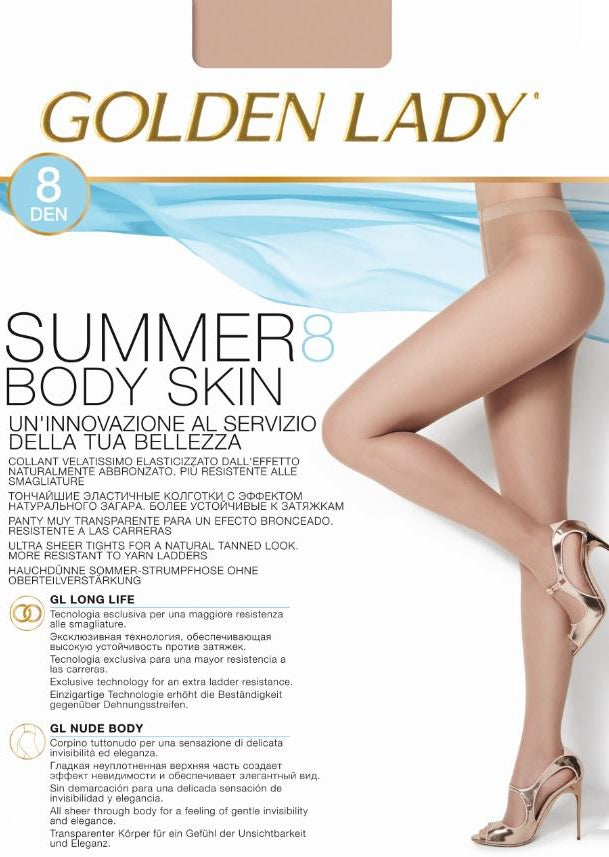 Summer 8 Den Tan Effect Ladder Resist Sheer Tights by Golden Lady in nude tan