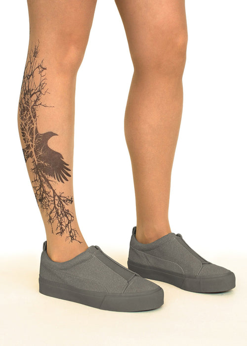 Branching Crow Tattoo Printed Sheer Tights/Pantyhose