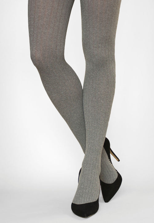 Costina II Melange Wide Ribbed Cable Tights in light grey marl