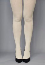 Costina Ribbed Cable Knit Tights in Cream Ivory White