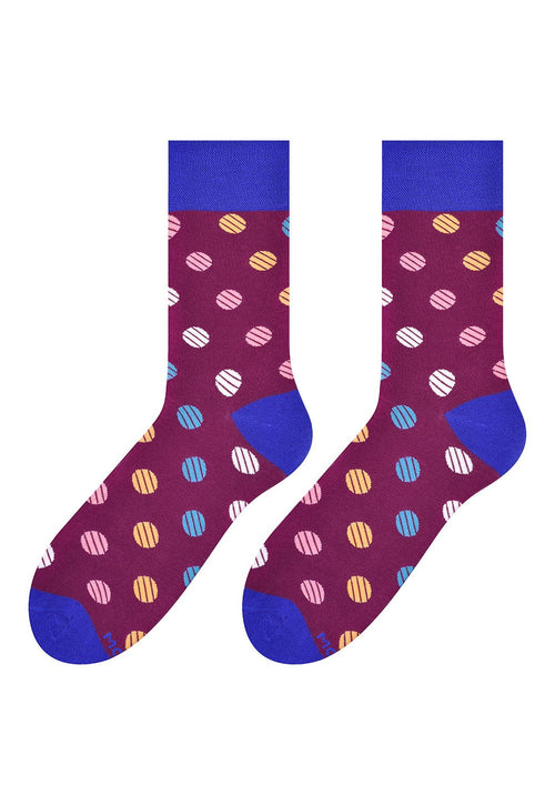 Striped Dots Patterned Socks in Burgundy by More in burgundy maroon red