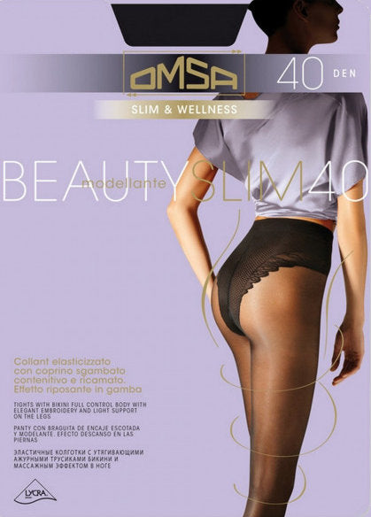 Beauty Slim 40 Den Control Top Sheer Tights by Omsa in black