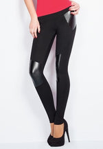 Black Leggings with Leather Look Inserts & Knee Panels
