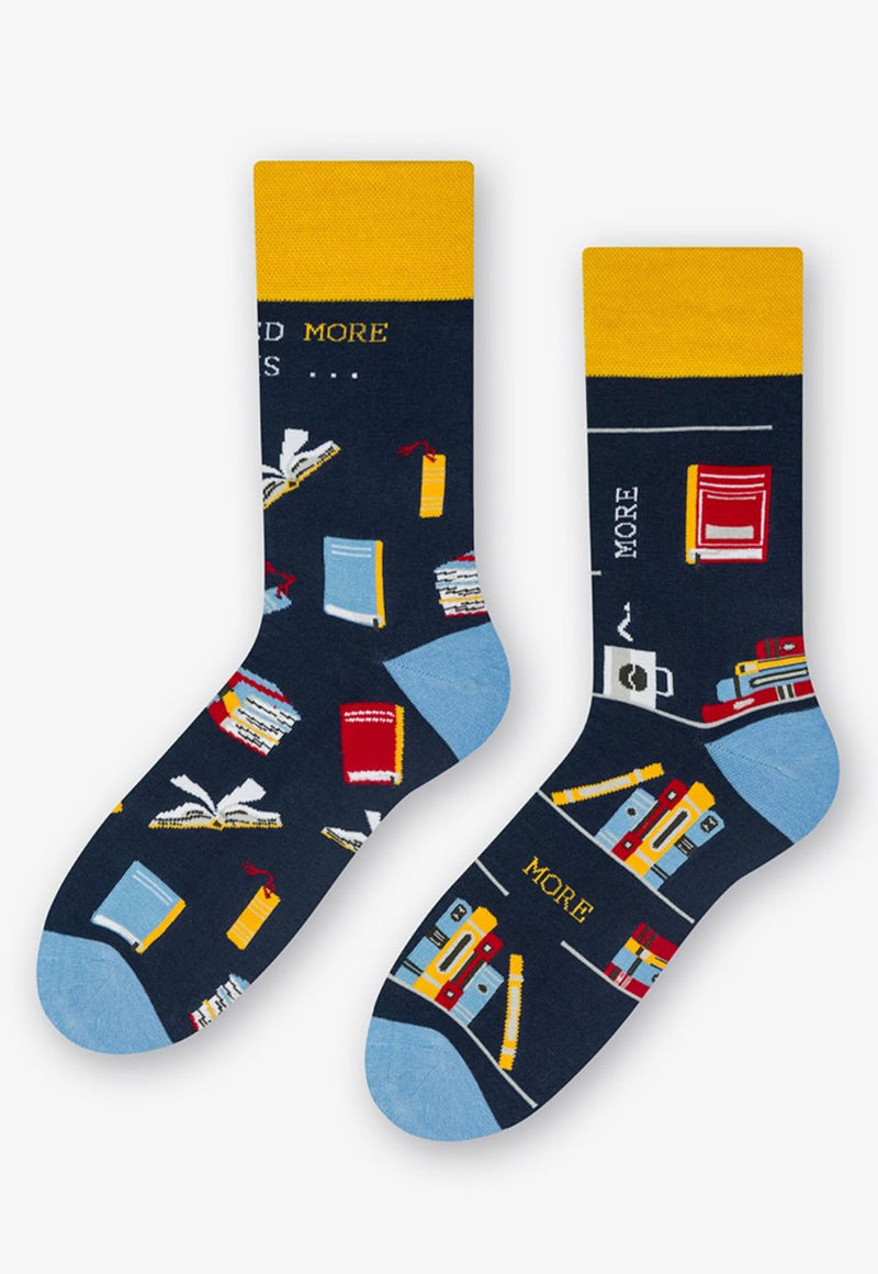 Books Odd Patterned Socks in Navy Blue by More