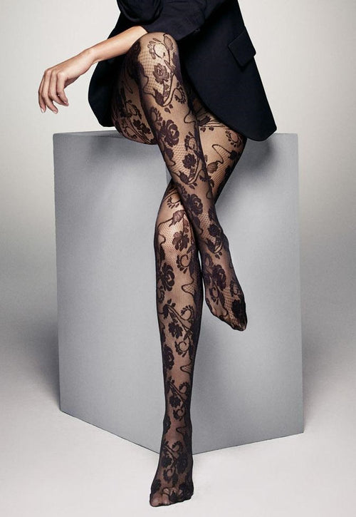 Fiori Flower Patterned Lace Tights by Veneziana