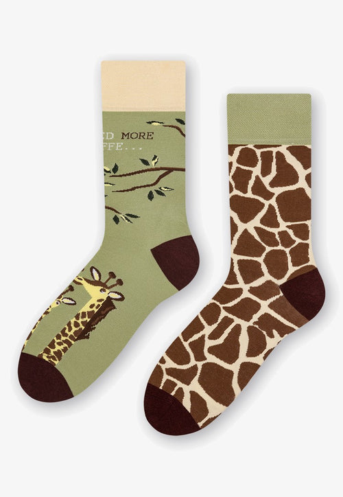 Giraffes Odd Patterned Socks in Sage Green & Brown by More