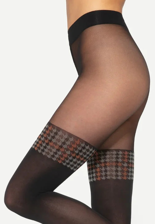 Girl-Up 41 Hold-Up Opaque Tights with Houndstooth Welt by Gatta in black