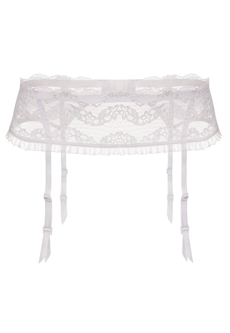 Lilly 4 Straps Floral Lace White Suspender Belt
