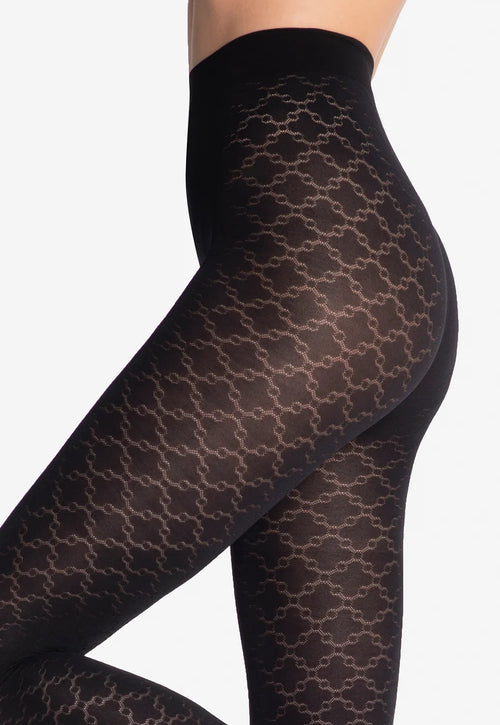 Loretta 137 Chained Diamonds Patterned Opaque Tights by Gatta in black