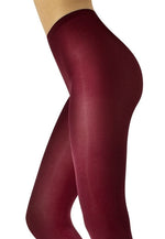 Lucido 100 Den Glossy Opaque Tights by Lores in porto burgundy red