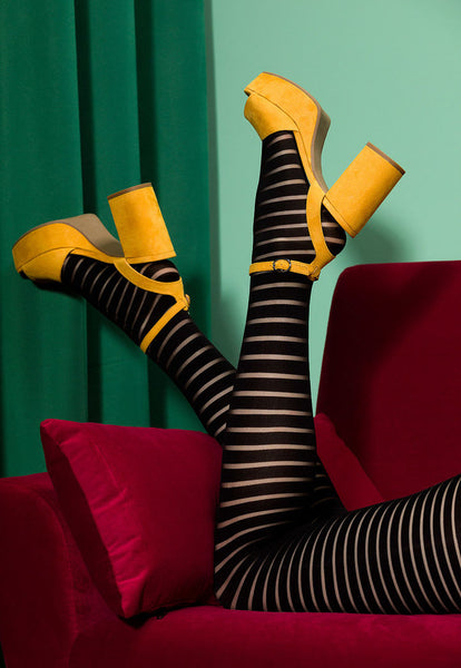 Lina Vertical Stripes Patterned Opaque Tights by Gabriella