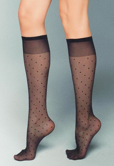 Puntini Polka Dot Micronet Knee-High Socks by Veneziana in black