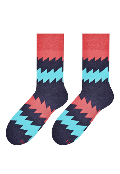 Zigzag Patterned Socks in Navy, Blue & Red by More