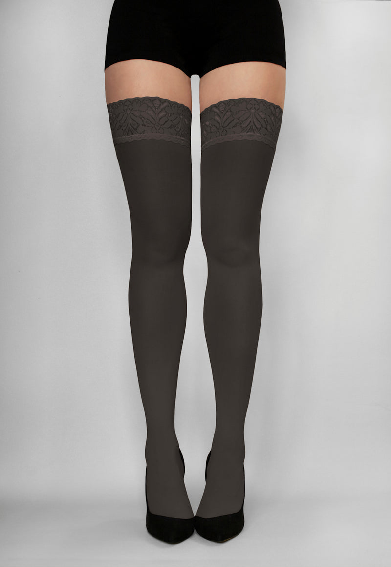 Ar Fiona Coloured Opaque Hold-Ups Thigh Highs in grafitto grey