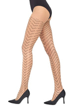 Ardelia Dotted Chevron Patterned Sheer Tights by Knittex in nude tan and black