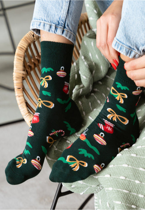 Christmas Trees Patterned Socks in Dark Green by More