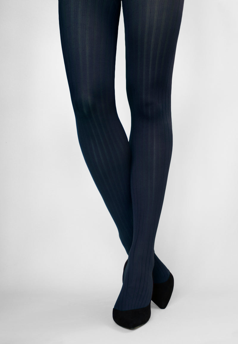 Costina II Wide Ribbed Cable Tights by Veneziana in marine navy blue