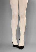 Costina II Wide Ribbed Cable Tights by Veneziana in panna cream ivory white