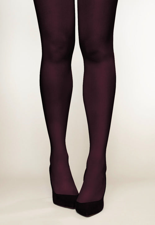 Cover 100 Den 3D Coloured Opaque Tights in Vino burgundy maroon red