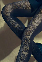 Intact Lace Panelled Opaque Tights by Knittex in black
