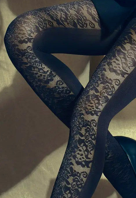 Floral Lace Tights with Flat Seams