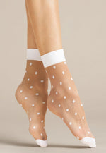 Papavero Polka Dot Patterned Sheer Ankle Socks by Fiore in white
