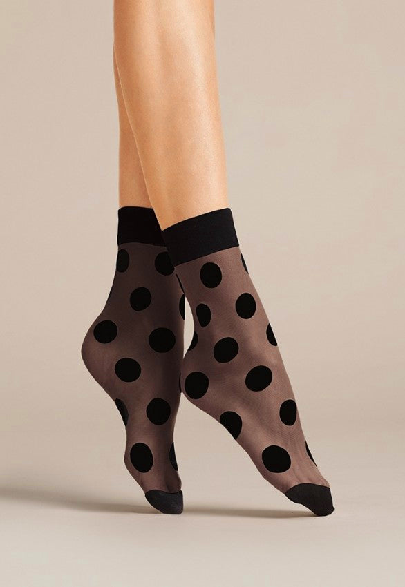 Virginia Big Dots Patterned Sheer Socks by Fiore in black