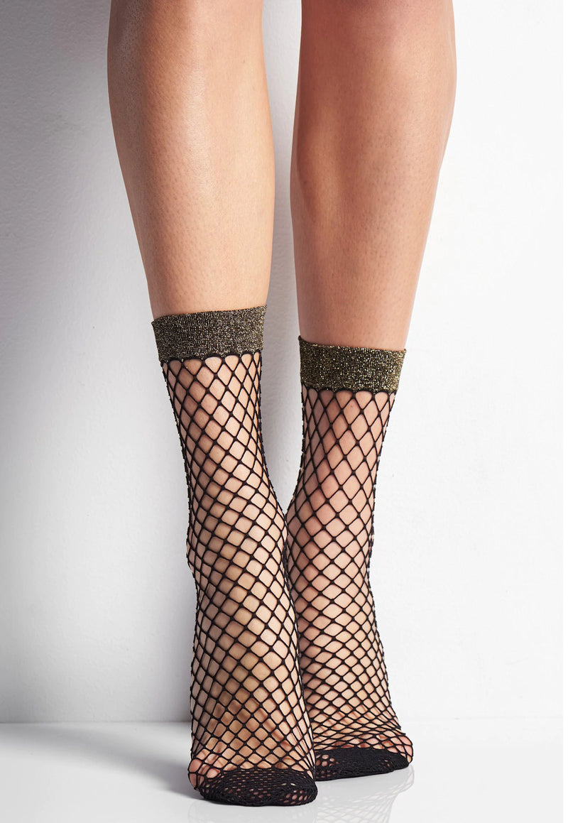 Alba Rete Whale Fishnet Ankle Socks by Veneziana in black gold