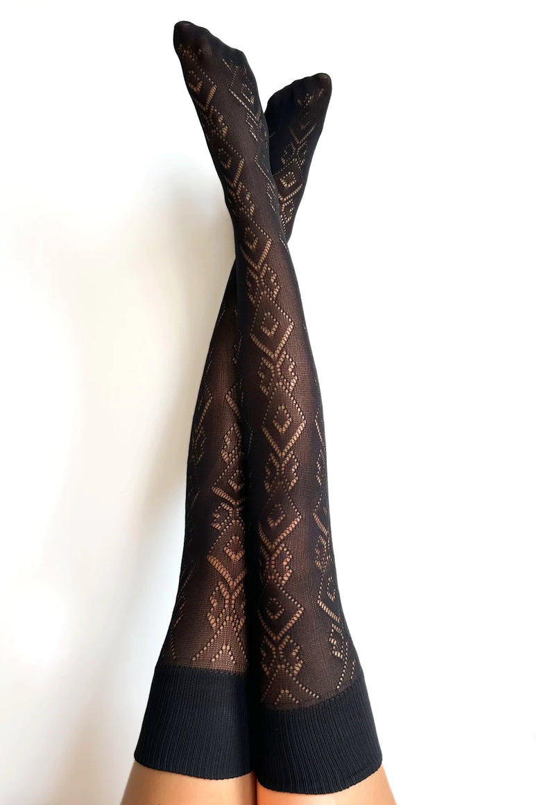 Angelica Openwork Patterned Over-Knee Socks by Veneziana in black