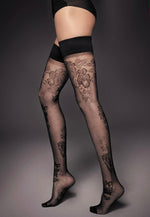 Ar Clara Floral Lace & Micro Tulle Hold-Ups by Veneziana in black