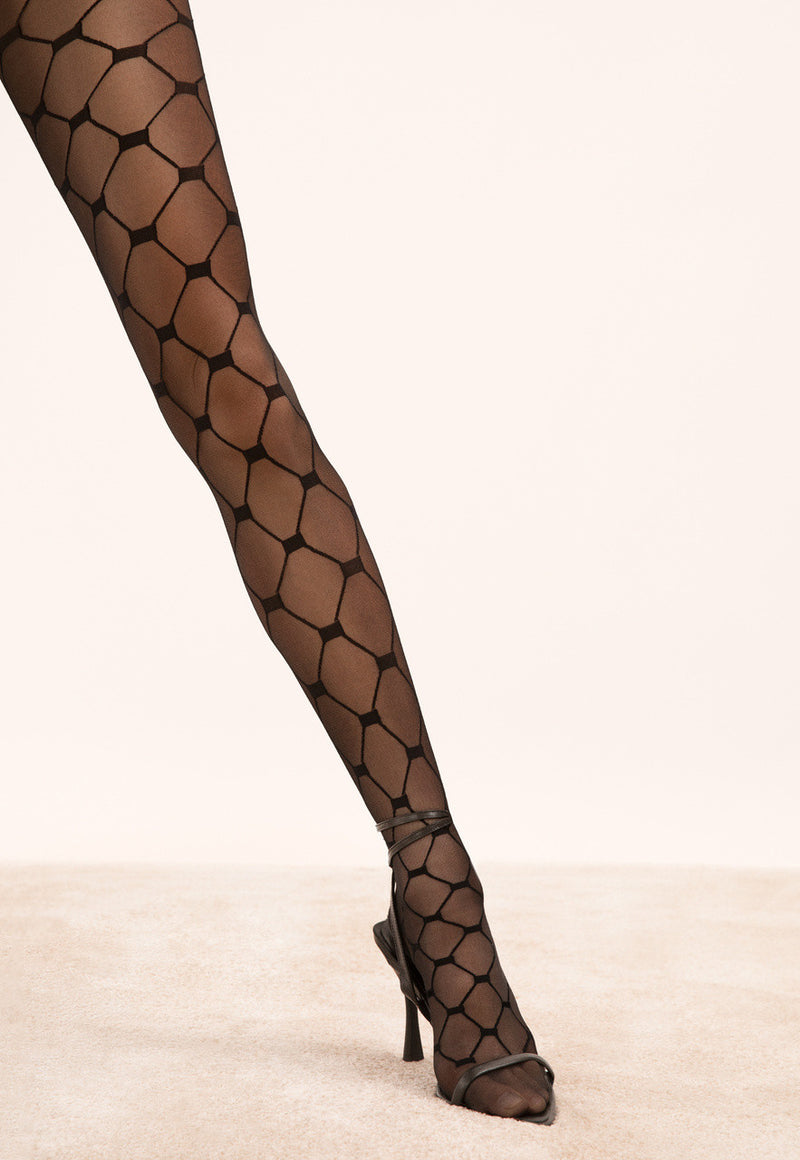 Asteroid Diamond Patterned Sheer Tights by Fiore in black