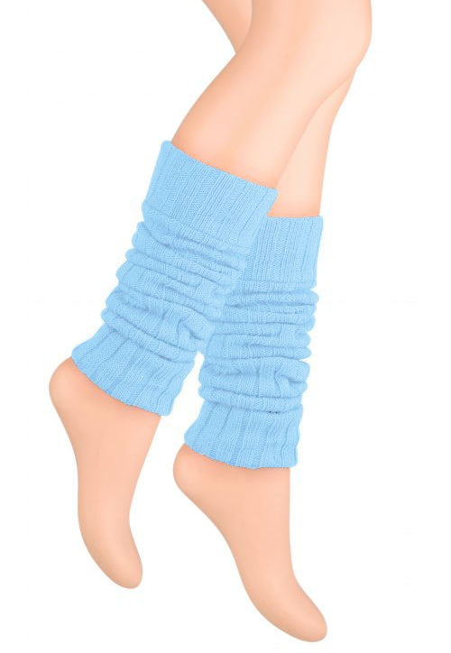 Wool Chunky Knit Ribbed Leg Warmers by Steven in baby blue