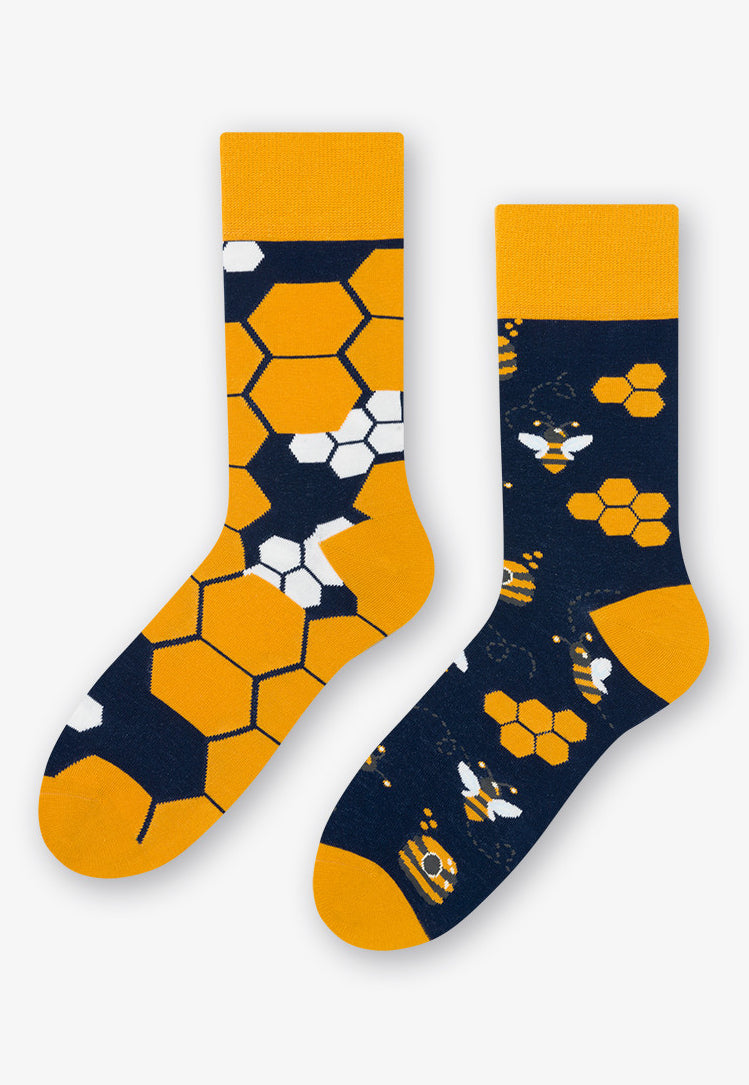 Bee Honeycomb Odd Patterned Socks in Navy Yellow by More