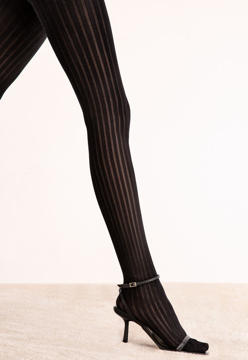 Belvedere Vertical Stripes Patterned Opaque Tights by Fiore in black