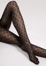 Bisette Frilly Diamonds Patterned Lace Tights by Fiore in black