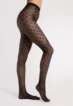 Bisette Frilly Diamonds Patterned Lace Tights by Fiore in black