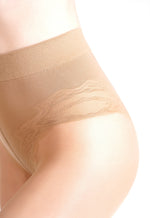Body Modelling 40 Den Lace Brief Sheer Tights by Giulia in daino nude tan