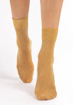 Brillo Sparkly Golden Lurex Opaque Socks by Fiore in yellow gold