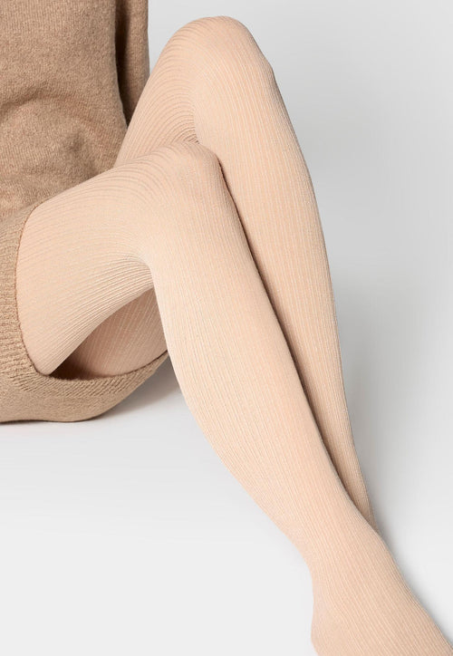 Cashmere D09 Twin Ribbed Opaque Tights by Marilyn in cream beige