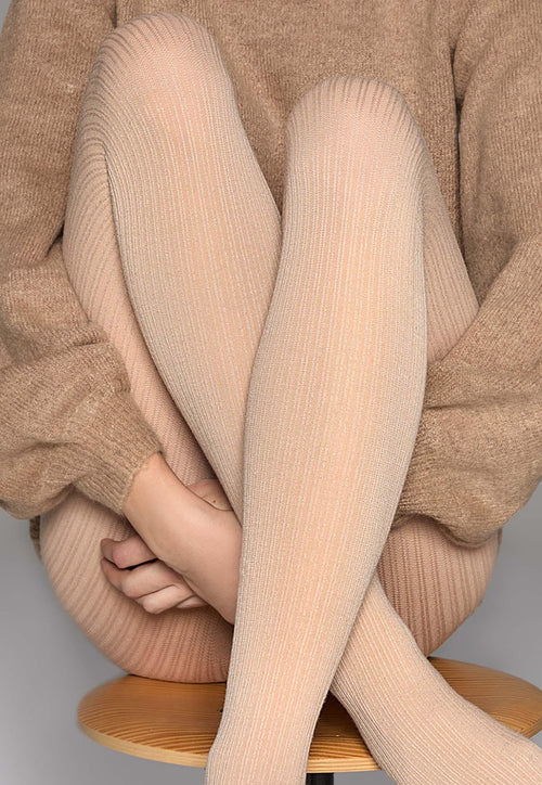 Cashmere D09 Twin Ribbed Opaque Tights by Marilyn in cream beige