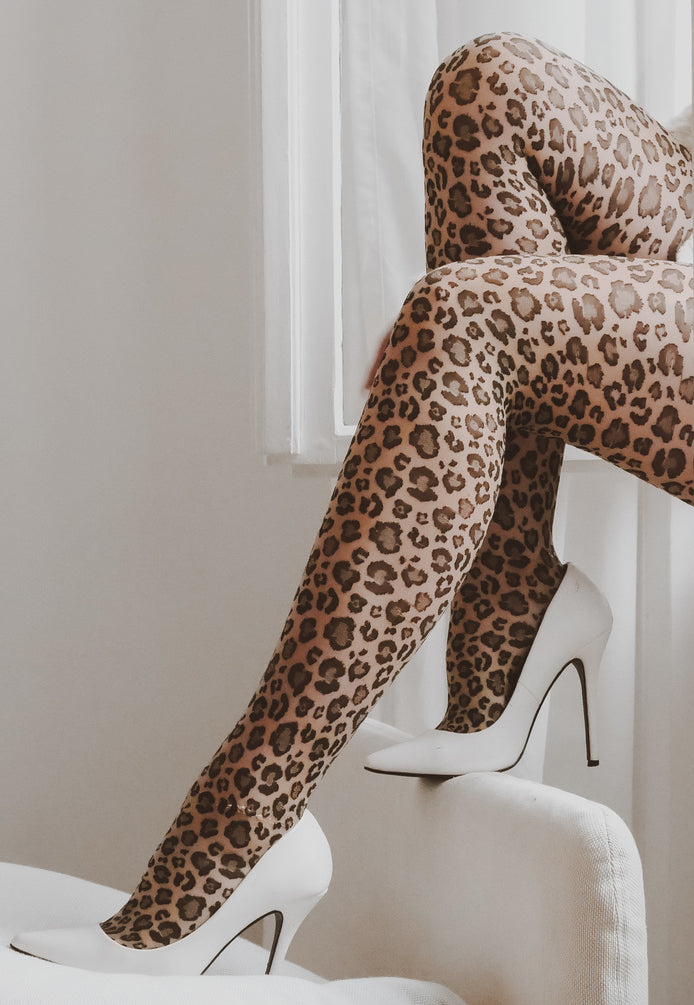 Caty Leopard Patterned Sheer Tights Beige Black at Ireland's