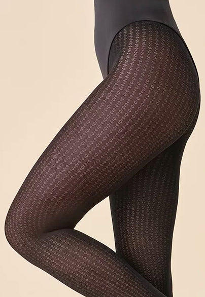 Celest Dotted Lines Patterned Opaque Tights by Gabriella black